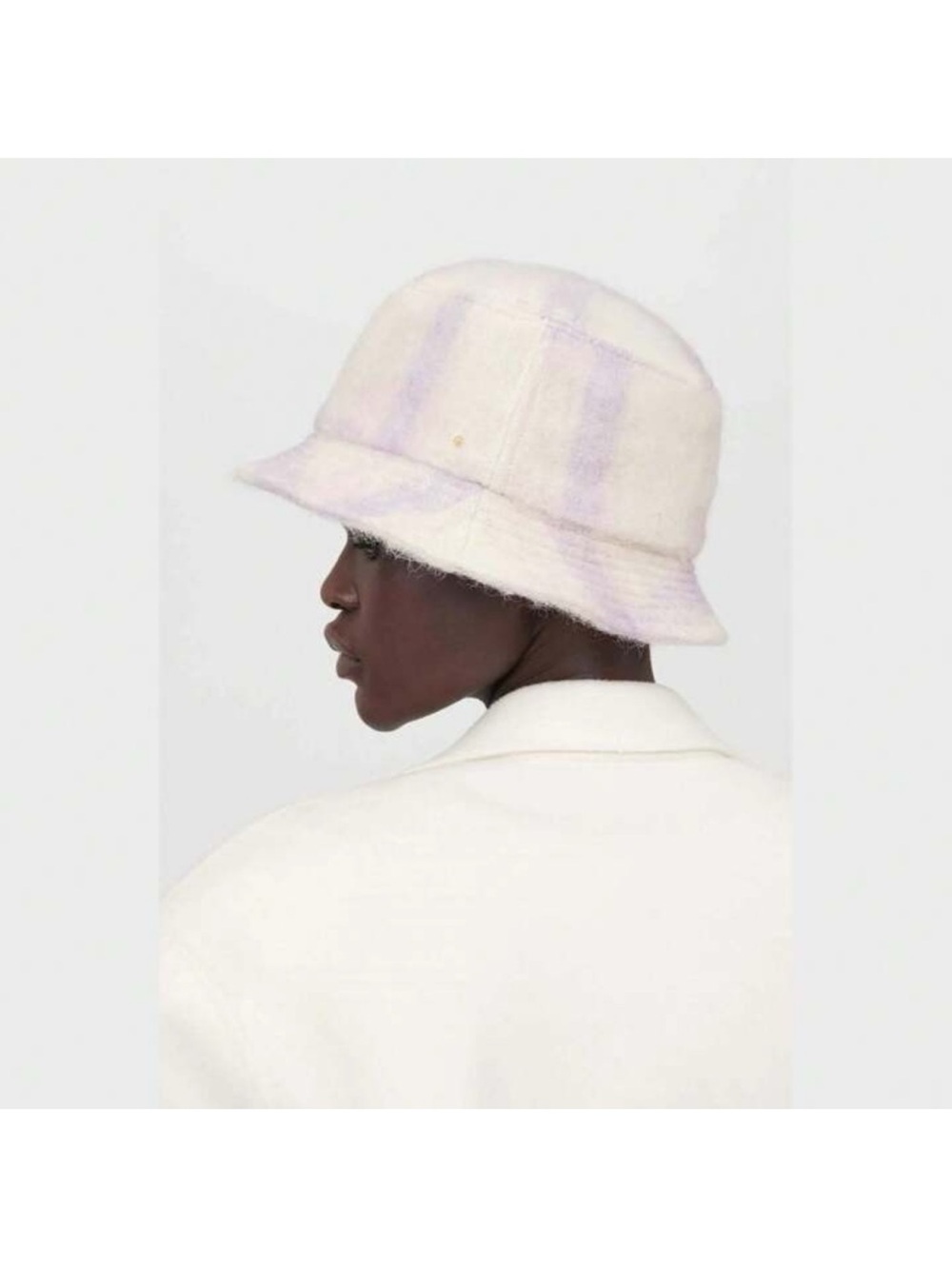 Anine Bing NWT Lavender and Cream Checkered Fuzzy Bucket Hat size M/L